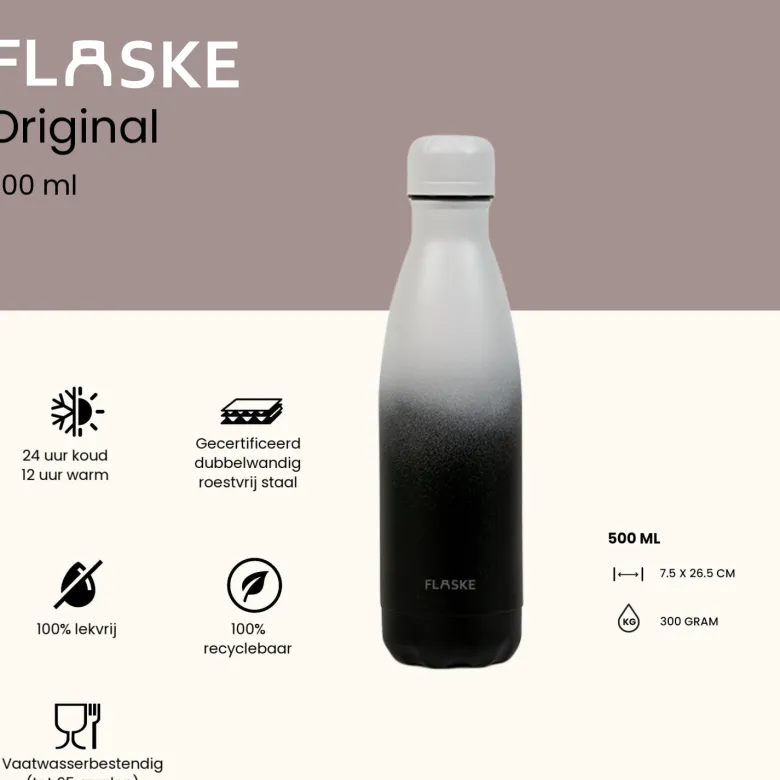 Flaske 500 ml rvs drinkfles - gradient mono