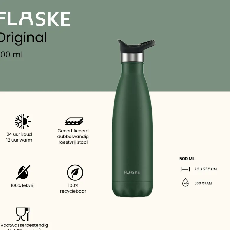 Flaske 500 ml rvs drinkfles - moss