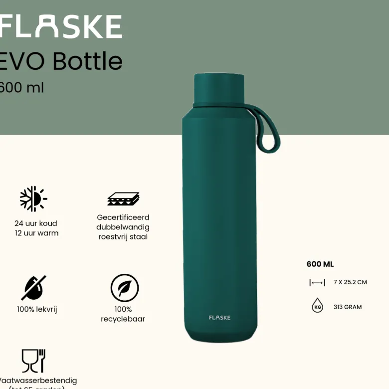 Flaske 600ml rvs drinkfles - moss