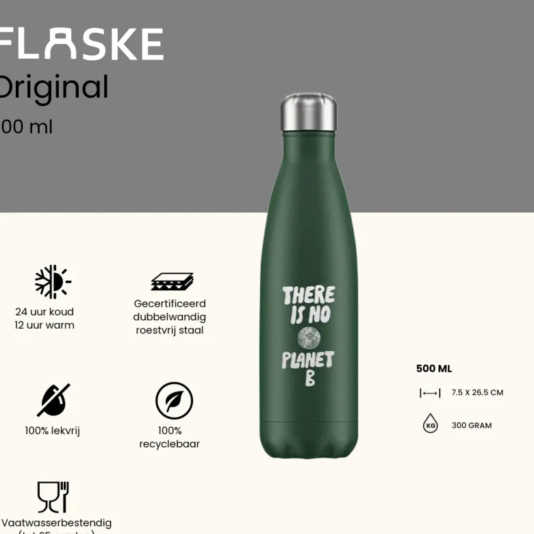 FLASKE 500 ml RVS Drinkfles - No Planet B