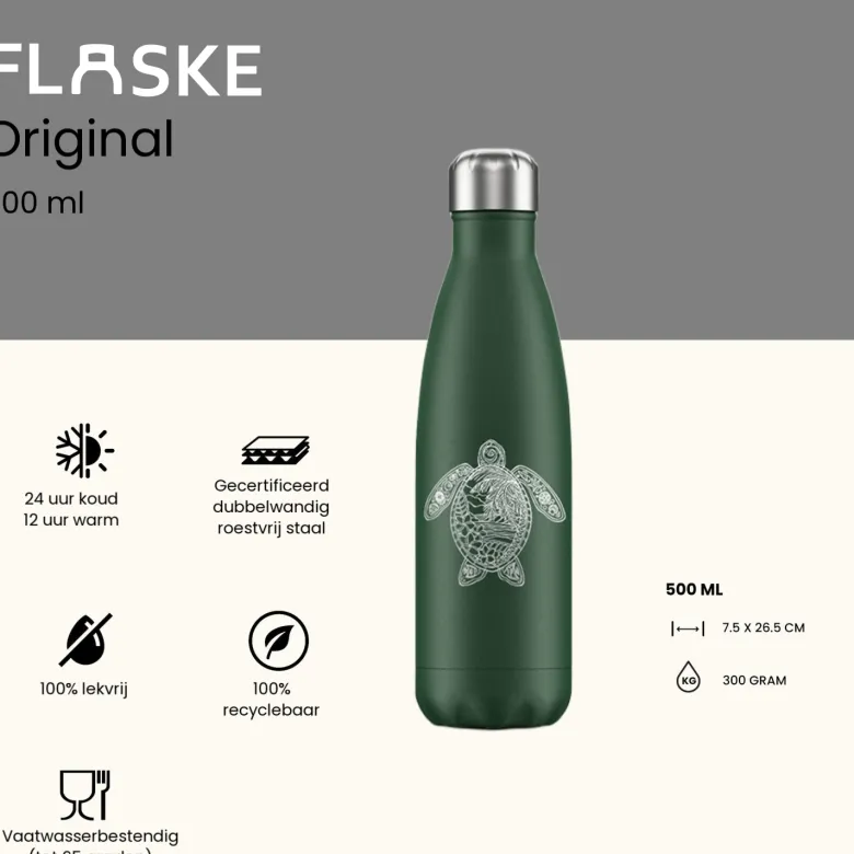 Flaske 500 ml rvs drinkfles - sea turtle