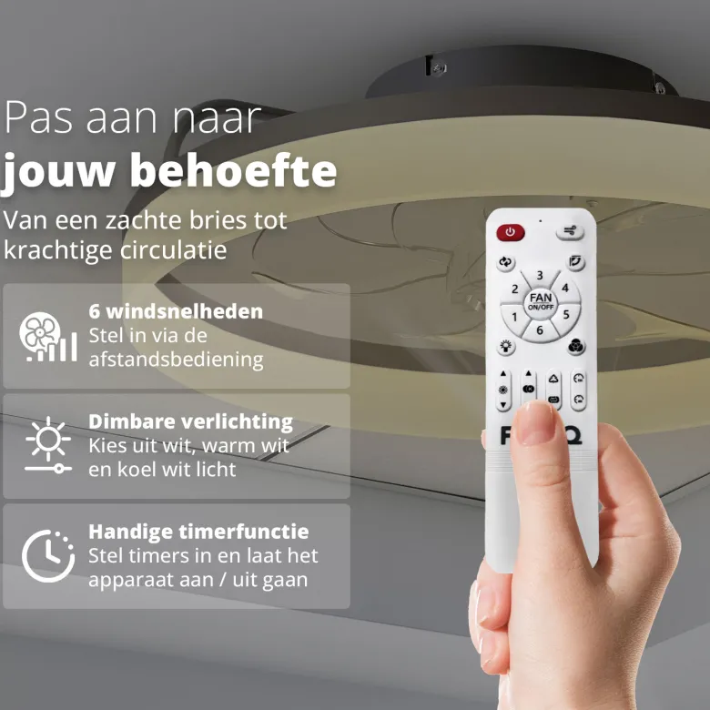 FlinQ AeroGlow slimme plafondventilator met verlichting - Black