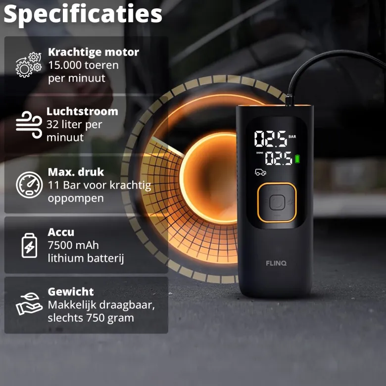 FlinQ draagbare luchtcompressor - Black/Orange
