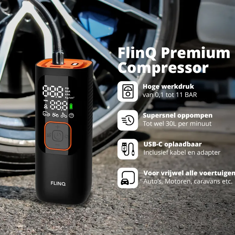 FlinQ draagbare luchtcompressor - Black/Orange