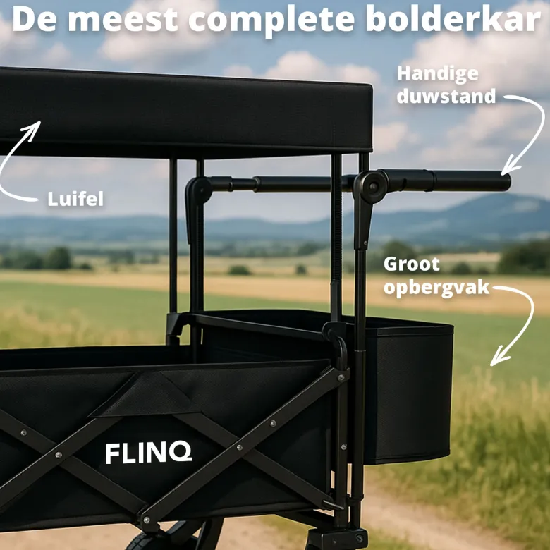 FlinQ 130 kg bolderkar met dak - Black