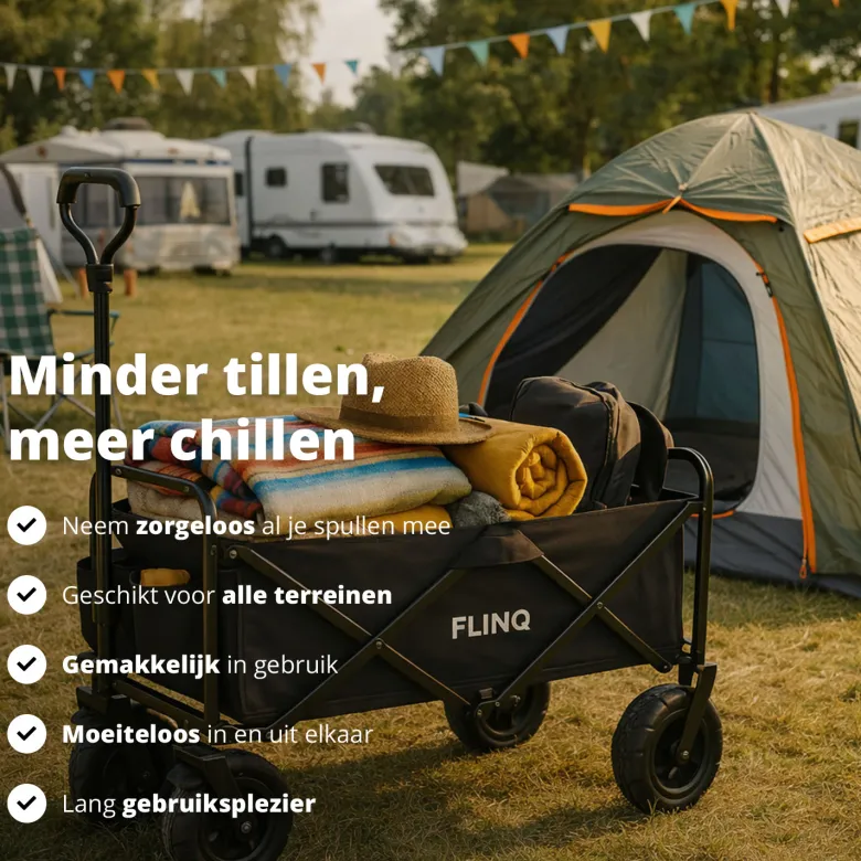 FlinQ 130 kg bolderkar met dak - Black