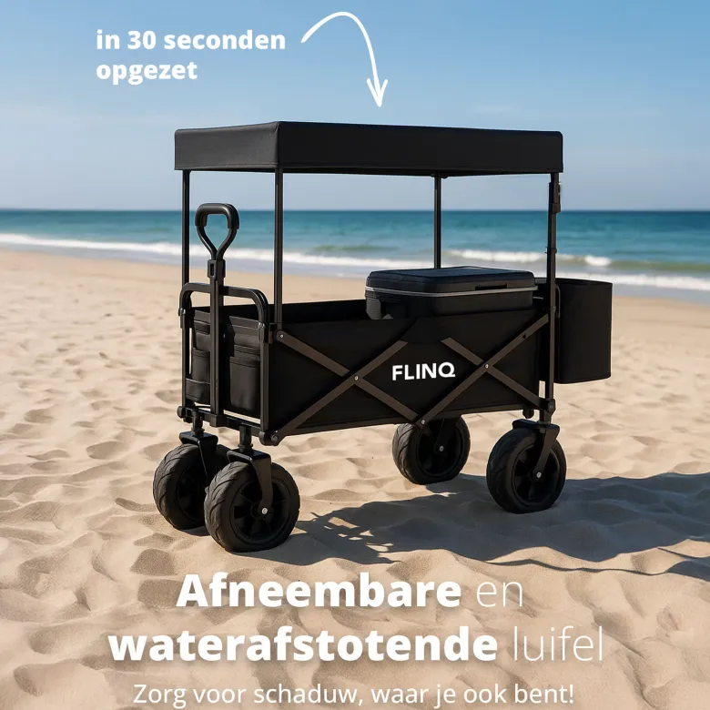 FlinQ 130 kg bolderkar met dak - Black