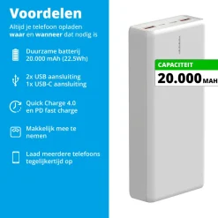 FlinQ 20.000 mAh powerbank - White