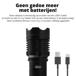 FlinQ oplaadbare LED zaklamp - Black