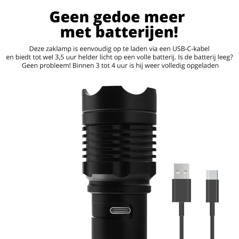 FlinQ oplaadbare LED zaklamp - Black