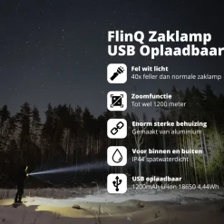 FlinQ oplaadbare LED zaklamp - Black