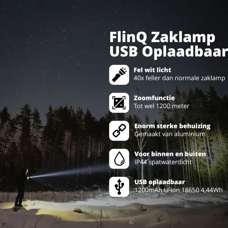 FlinQ oplaadbare LED zaklamp - Black