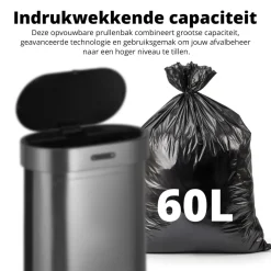 FlinQ opvouwbare sensor prullenbak - 60 liter
