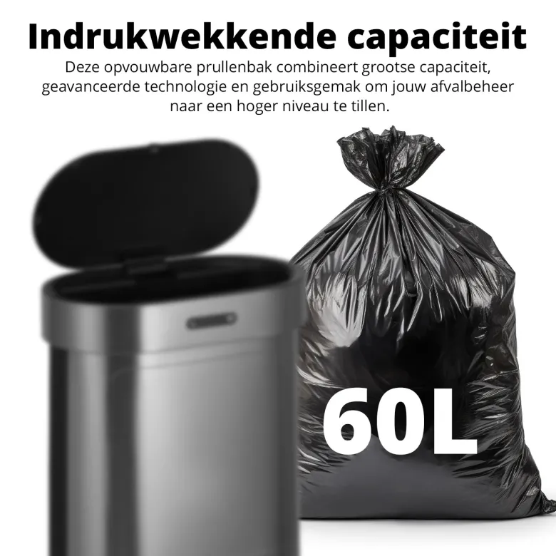 FlinQ opvouwbare sensor prullenbak - 60 liter