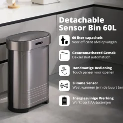 FlinQ opvouwbare sensor prullenbak - 60 liter