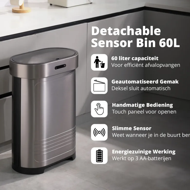 FlinQ opvouwbare sensor prullenbak - 60 liter