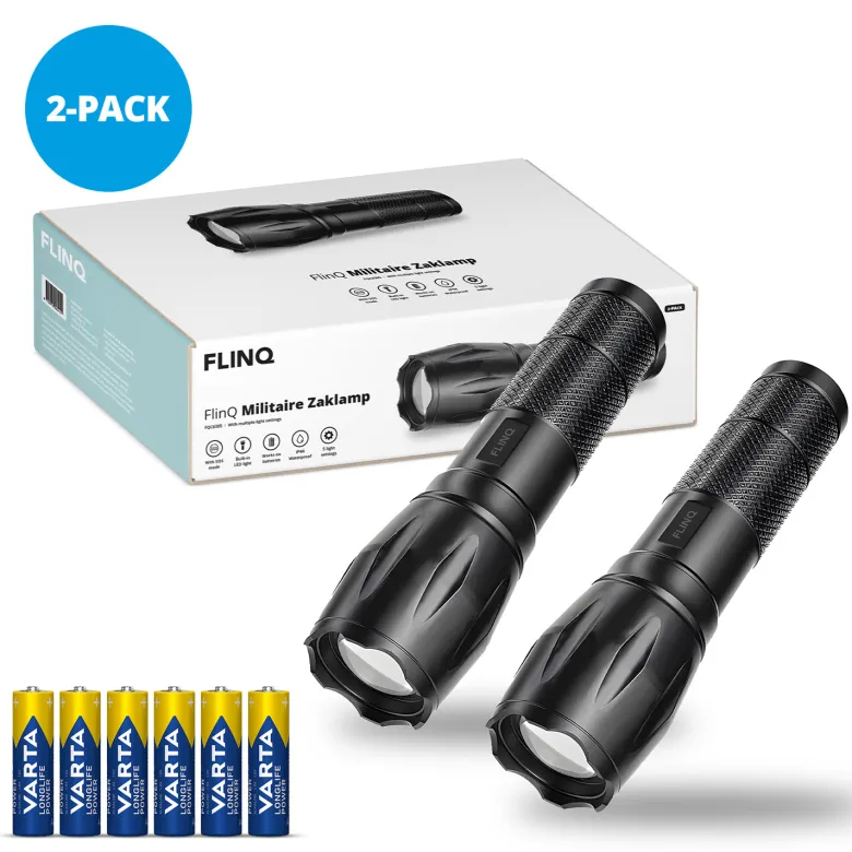 FlinQ set van 2 Militaire zaklampen met batterijen
