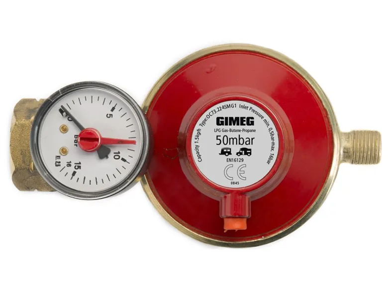 Gimeg 50 mbar 1/4" li gasdrukregelaar met manometer