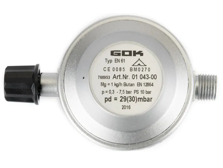 GOK Campingaz 30 mbar 1/4" links gasdrukregelaar