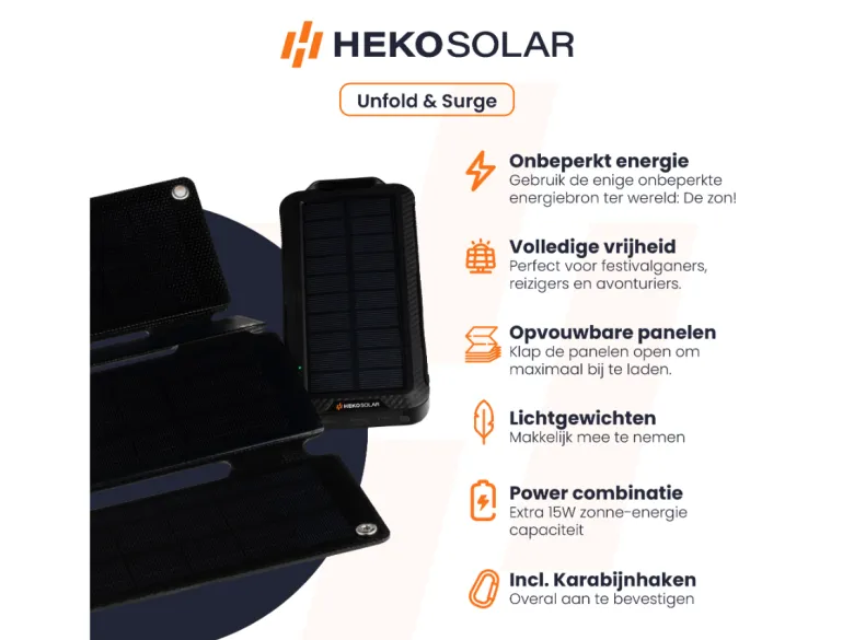 HEKO Solar Pulse Solar Powerbank met Unfold 15 Solar Panel