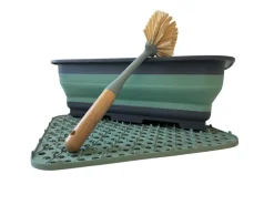Hem afwas set bamboe borstel met afdruipmat - Green