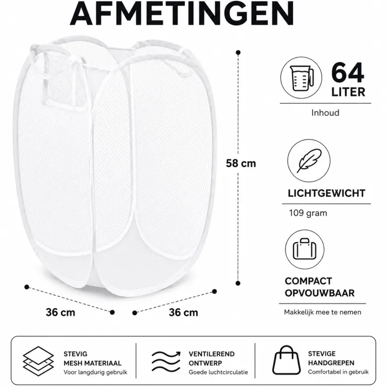 HEM 64 liter opvouwbare wasmand - White