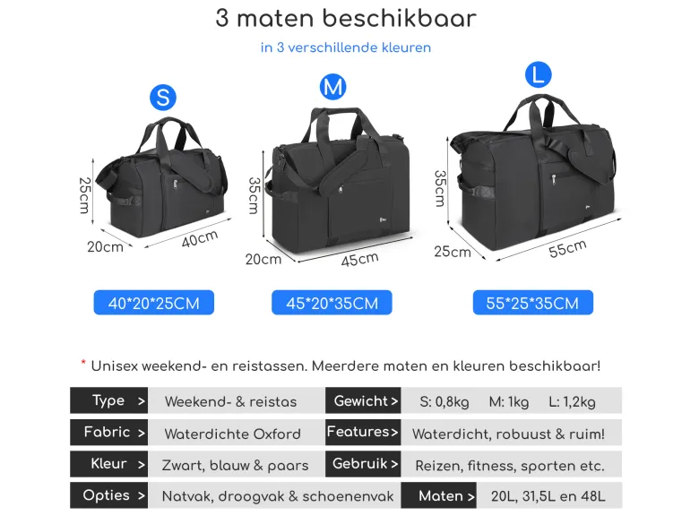 Hikr Reistas 45x35x20 cm weekendtas - Black