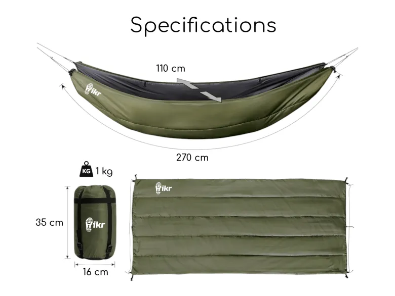 Hikr 270 x 110 cm hangmat onderdeken - Green