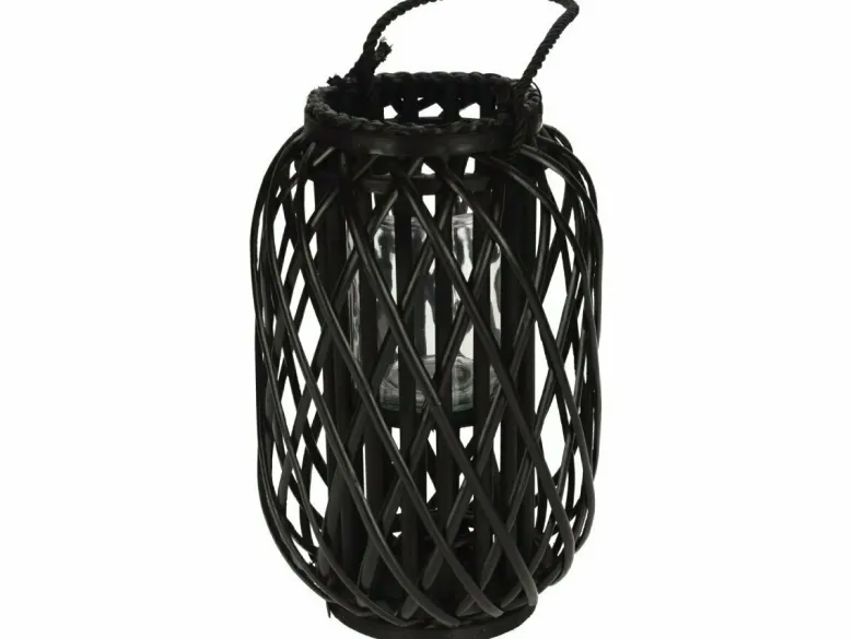 H & S Decoration Ø 26 x 40 cm rieten lantaarn - Black