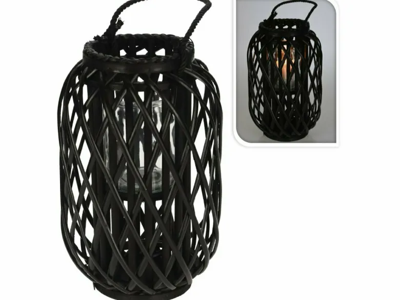 H & S Decoration Ø 26 x 40 cm rieten lantaarn - Black