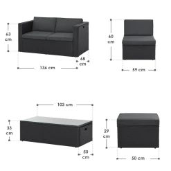 Juskys Salou polyrotan loungeset - Black
