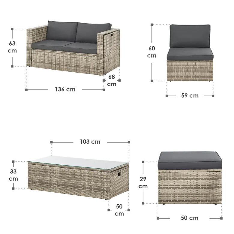 Juskys Salou polyrotan loungeset - Grey