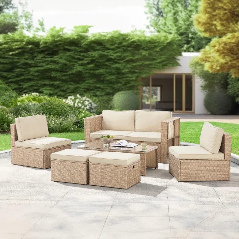 Juskys Salou polyrotan loungeset - Crème