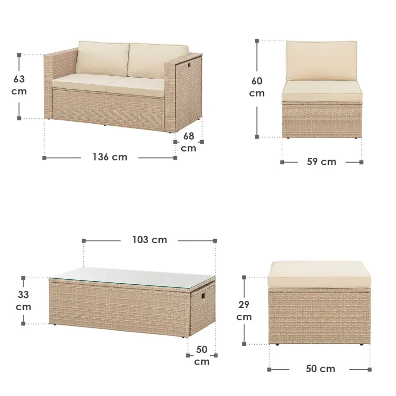 Juskys Salou polyrotan loungeset - Crème