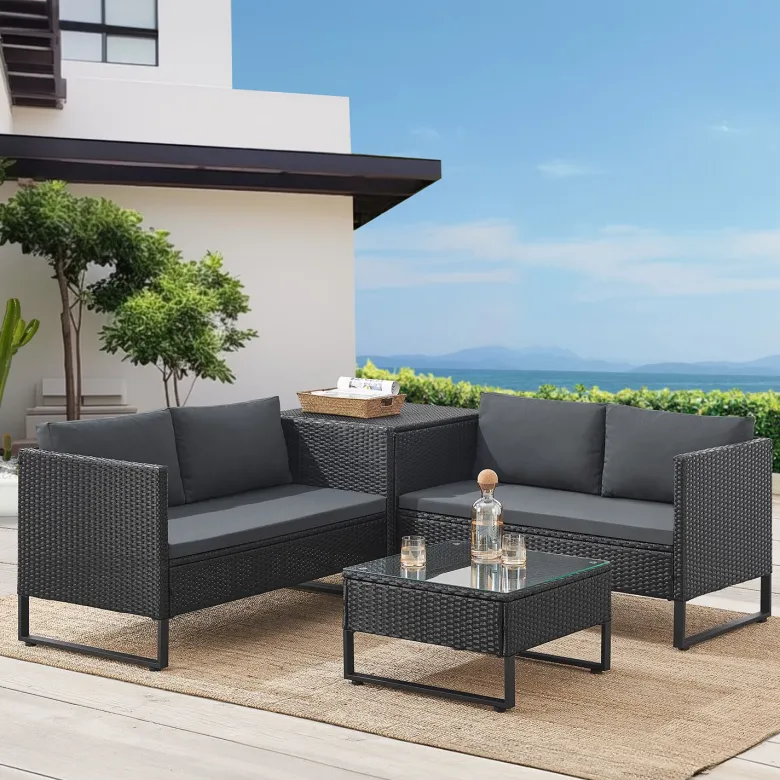 Juskys Santorini Polyrotan Modulair Loungeset - Black
