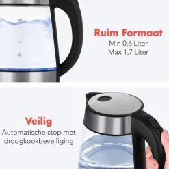 KitchenBrothers Glazen Waterkoker 1.7L - RVS
