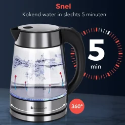KitchenBrothers Glazen Waterkoker 1.7L - RVS