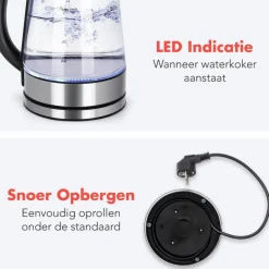 KitchenBrothers Glazen Waterkoker 1.7L - RVS