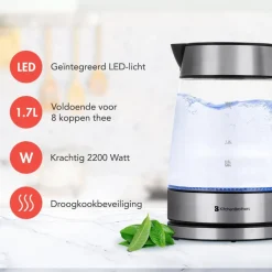 KitchenBrothers Glazen Waterkoker 1.7L - RVS