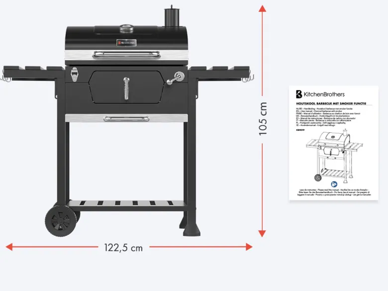 Kitchenbrothers houtskool smoker bbq - black