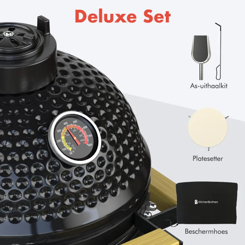 KitchenBrothers 13 Inch Kamado BBQ Deluxe Set - Black