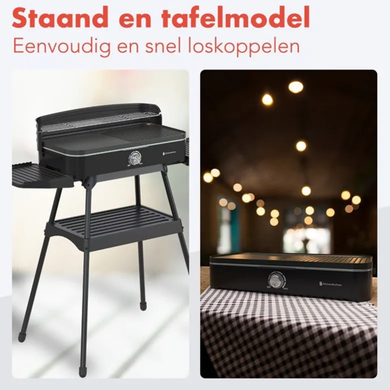 KitchenBrothers 2-in-1 elektrische barbecue - Black