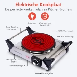 KitchenBrothers RVS 1 pits elektrische kookplaat