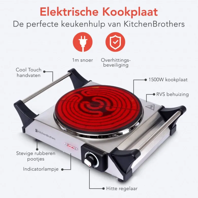 KitchenBrothers RVS 1 pits elektrische kookplaat