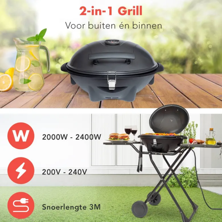 KitchenBrothers 2400 watt elektrische barbecue met wielen