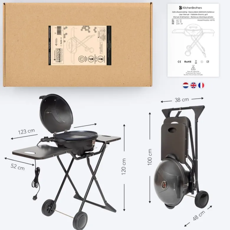 KitchenBrothers 2400 watt elektrische barbecue met wielen
