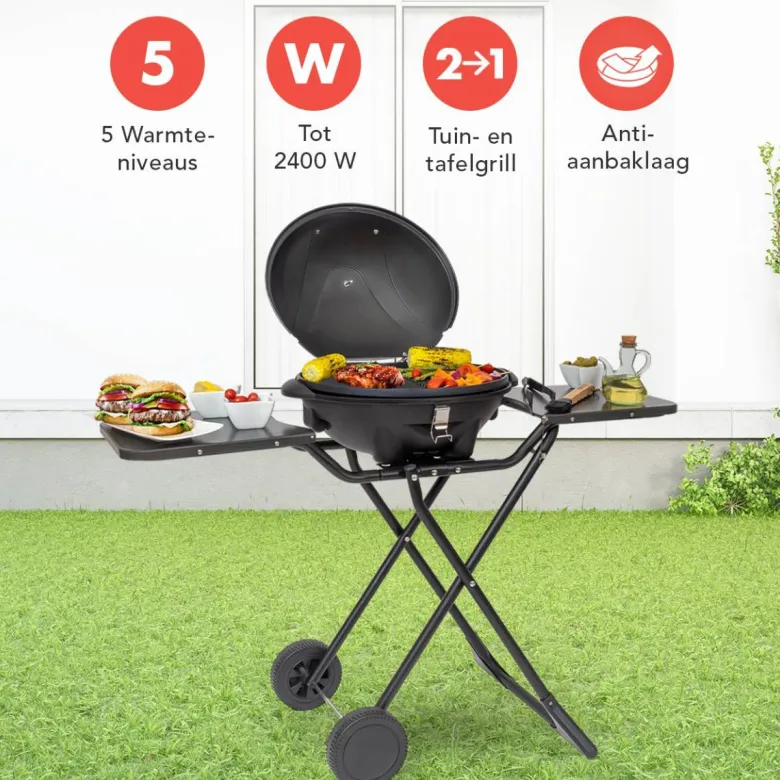 KitchenBrothers 2400 watt elektrische barbecue met wielen
