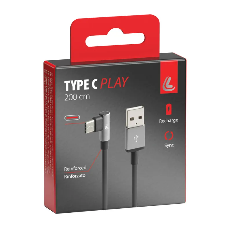 Lampa 2 meter USB > USB-C kabel - 90 graden