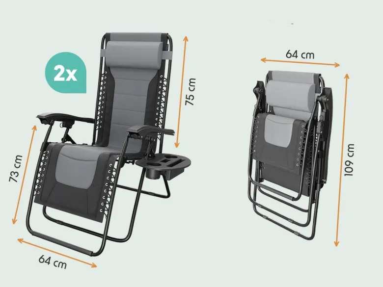 LifeGoods Comfort set van 2 relaxstoelen - Black/Grey