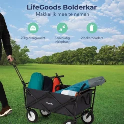LifeGoods 70KG bolderkar 94L - Black